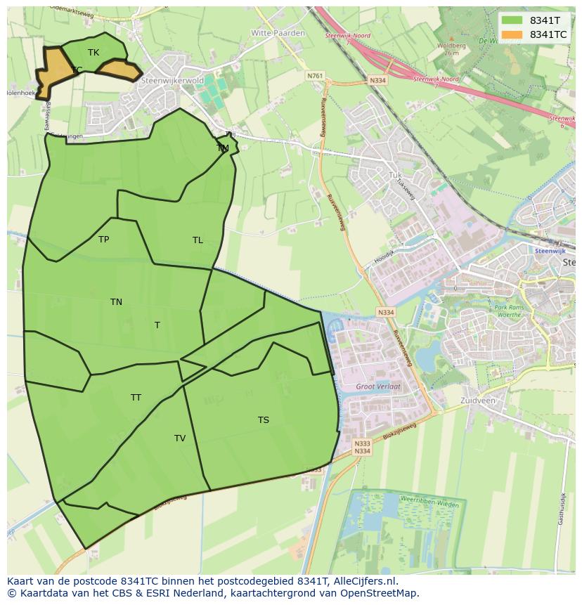 Afbeelding van het postcodegebied 8341 TC op de kaart.