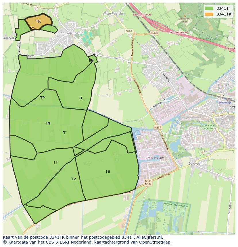 Afbeelding van het postcodegebied 8341 TK op de kaart.