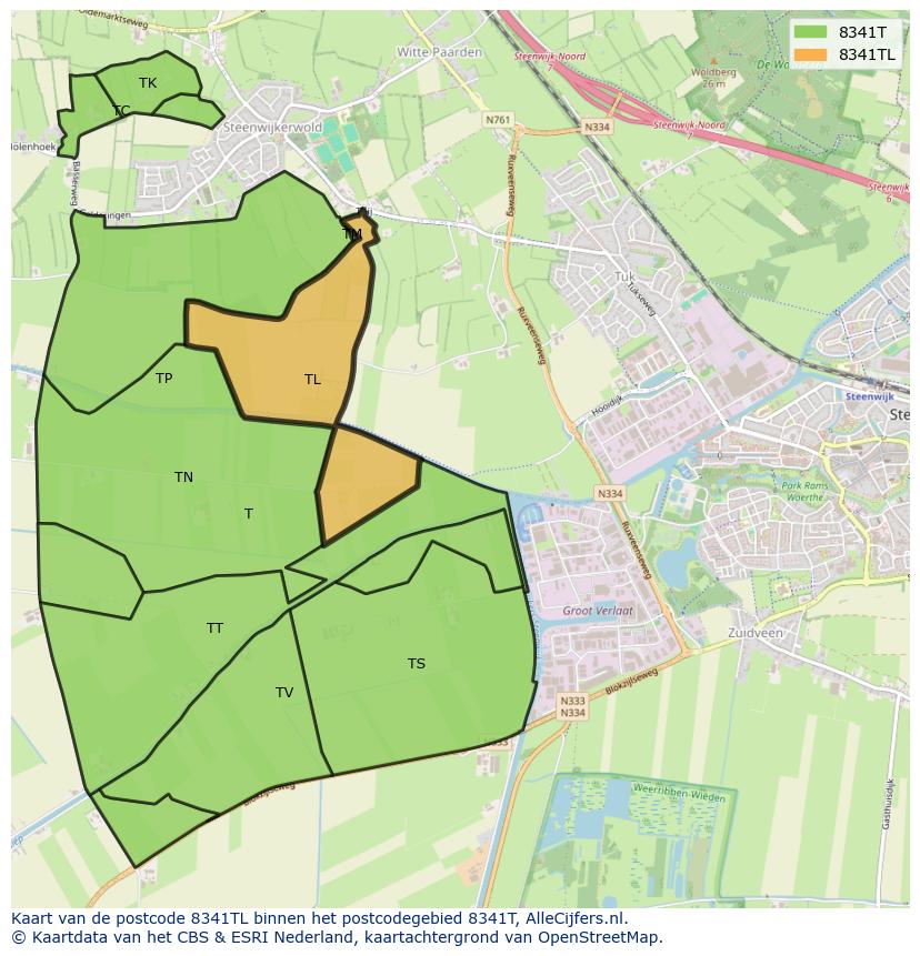 Afbeelding van het postcodegebied 8341 TL op de kaart.