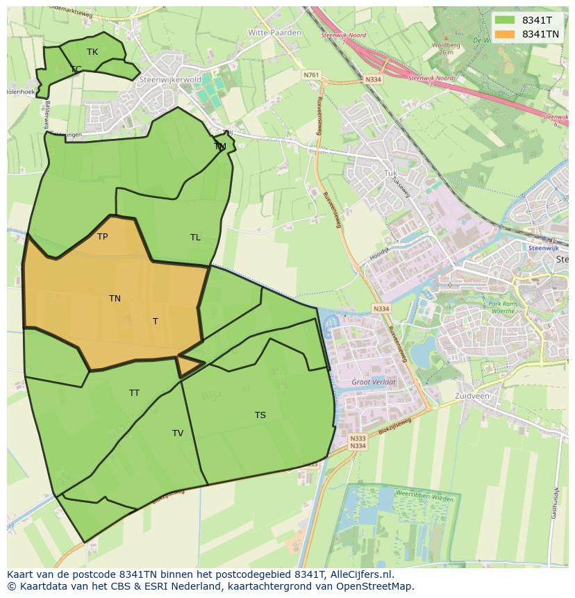 Afbeelding van het postcodegebied 8341 TN op de kaart.