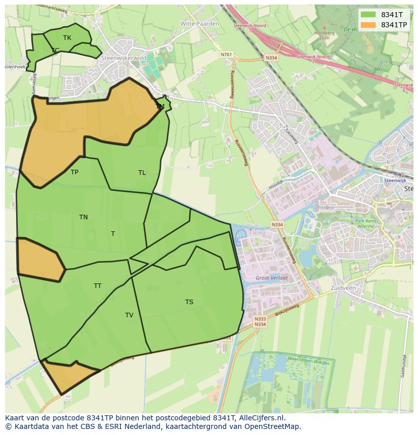 Afbeelding van het postcodegebied 8341 TP op de kaart.