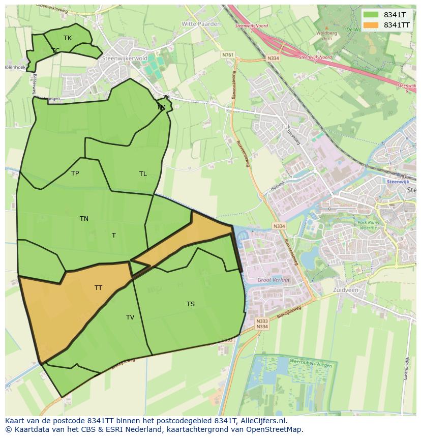 Afbeelding van het postcodegebied 8341 TT op de kaart.