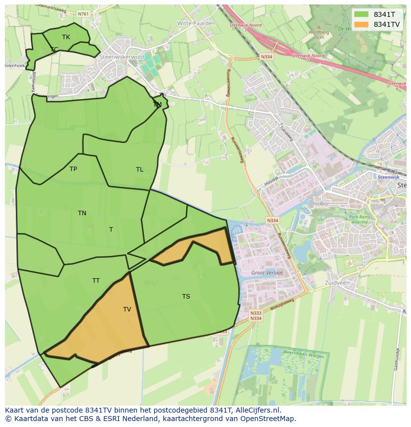 Afbeelding van het postcodegebied 8341 TV op de kaart.