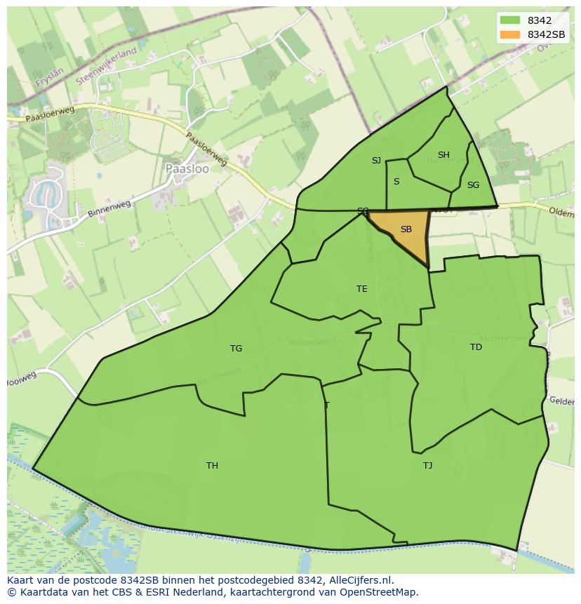 Afbeelding van het postcodegebied 8342 SB op de kaart.