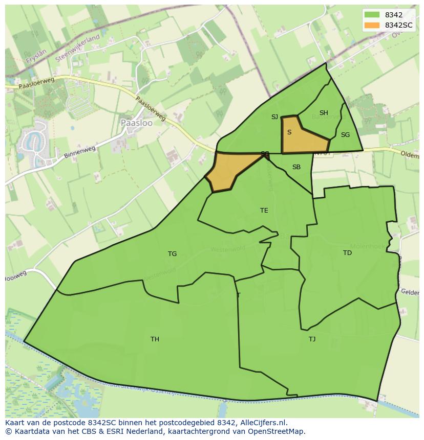 Afbeelding van het postcodegebied 8342 SC op de kaart.