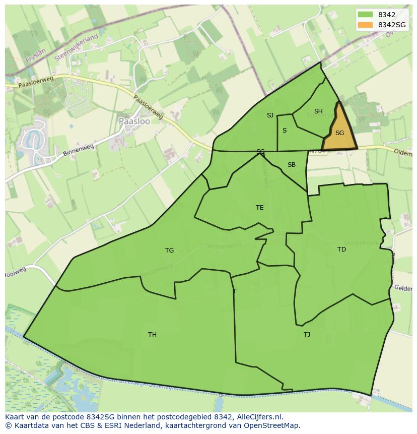 Afbeelding van het postcodegebied 8342 SG op de kaart.