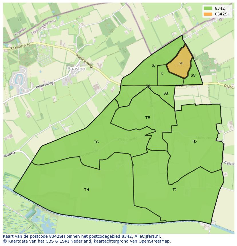 Afbeelding van het postcodegebied 8342 SH op de kaart.