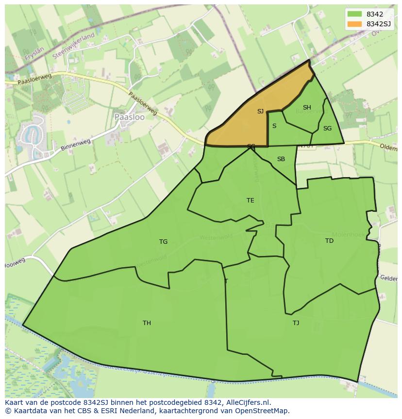 Afbeelding van het postcodegebied 8342 SJ op de kaart.