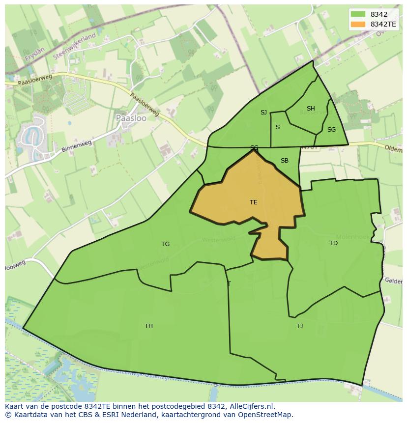 Afbeelding van het postcodegebied 8342 TE op de kaart.