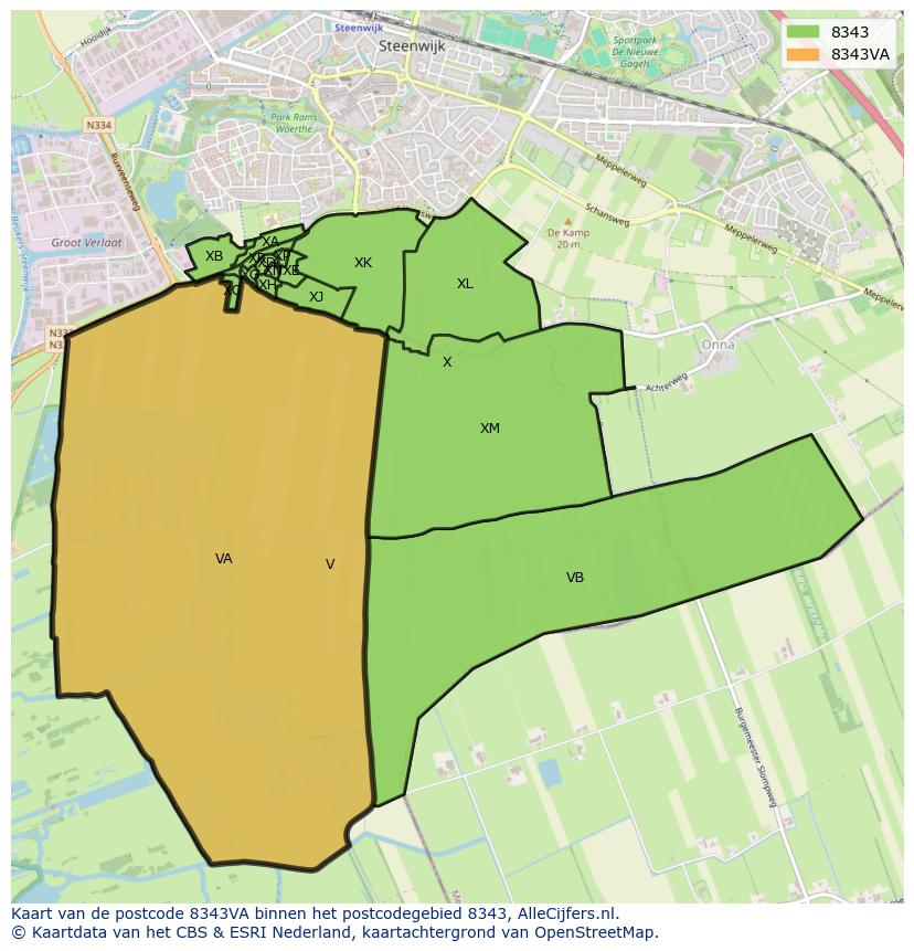 Afbeelding van het postcodegebied 8343 VA op de kaart.