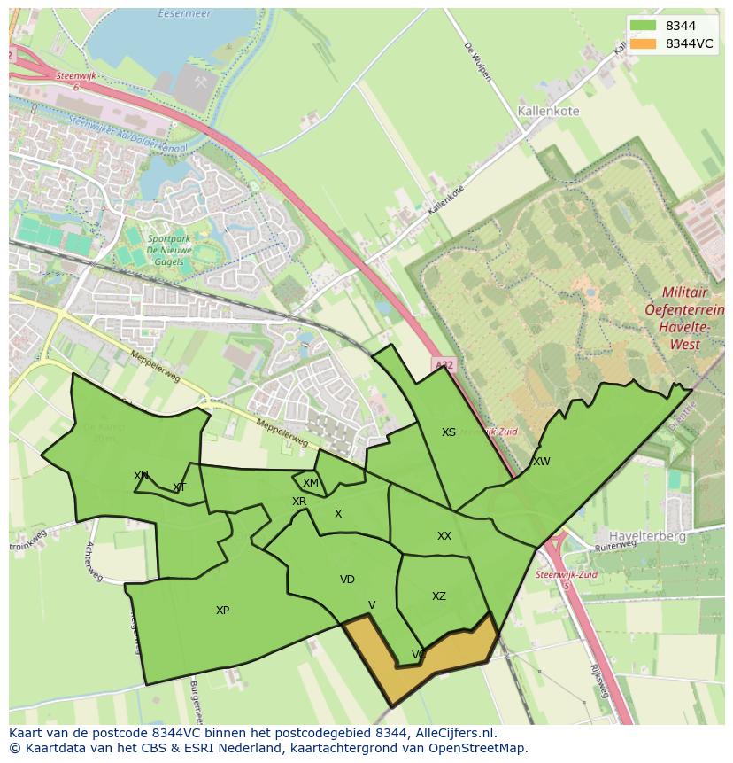 Afbeelding van het postcodegebied 8344 VC op de kaart.