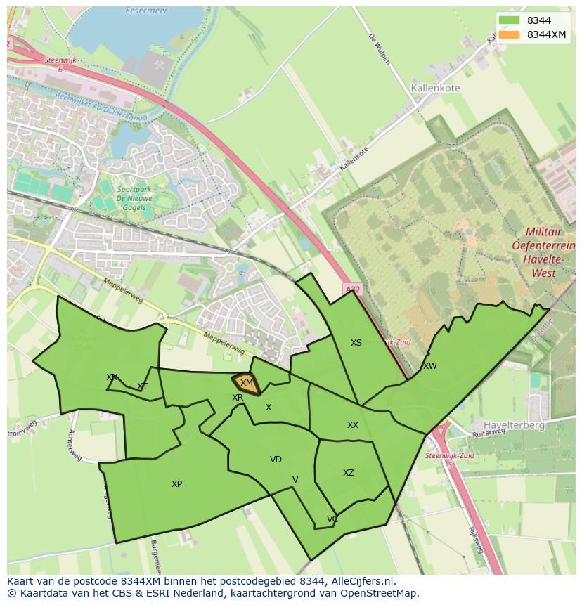 Afbeelding van het postcodegebied 8344 XM op de kaart.