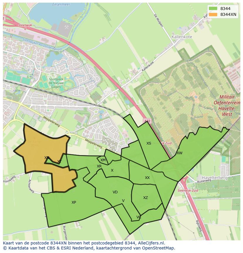 Afbeelding van het postcodegebied 8344 XN op de kaart.