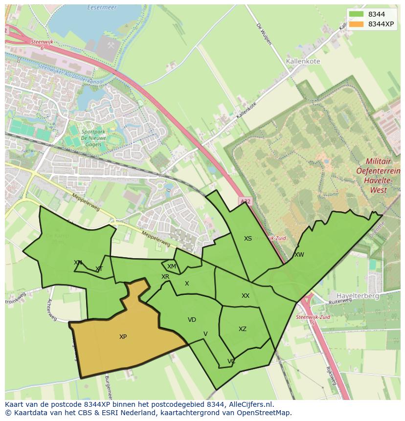 Afbeelding van het postcodegebied 8344 XP op de kaart.