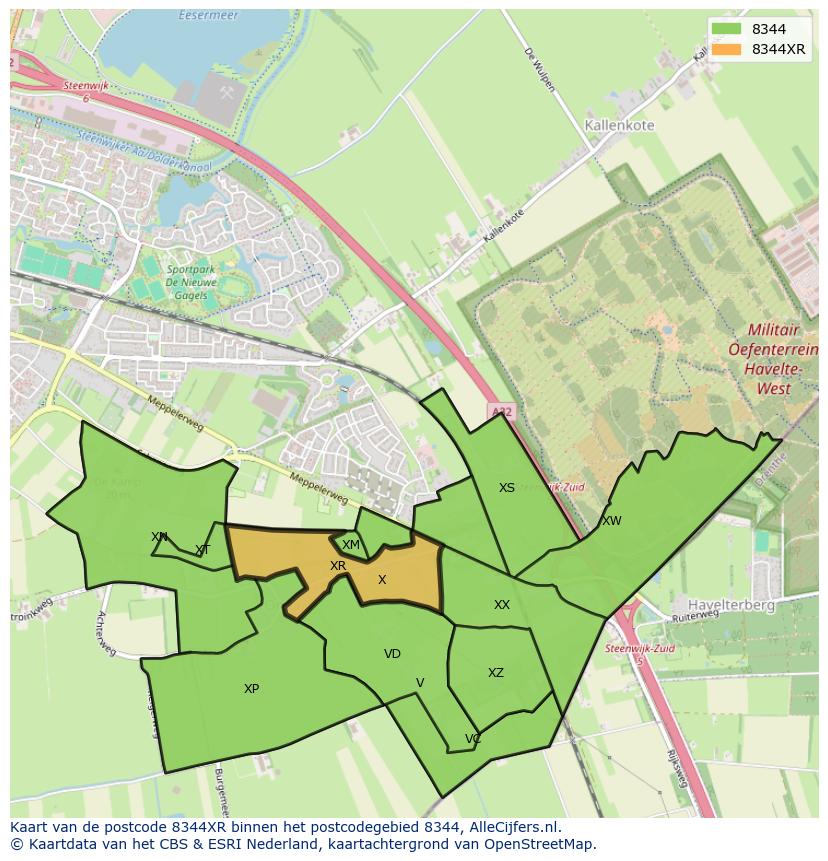 Afbeelding van het postcodegebied 8344 XR op de kaart.