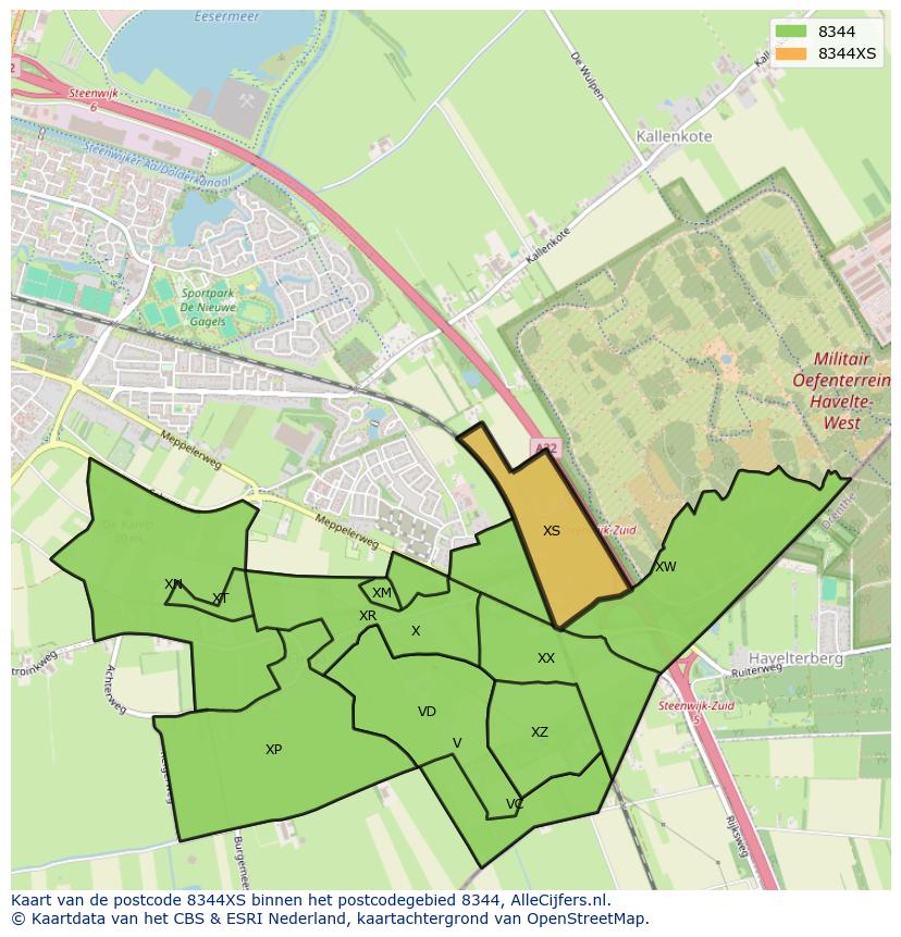 Afbeelding van het postcodegebied 8344 XS op de kaart.