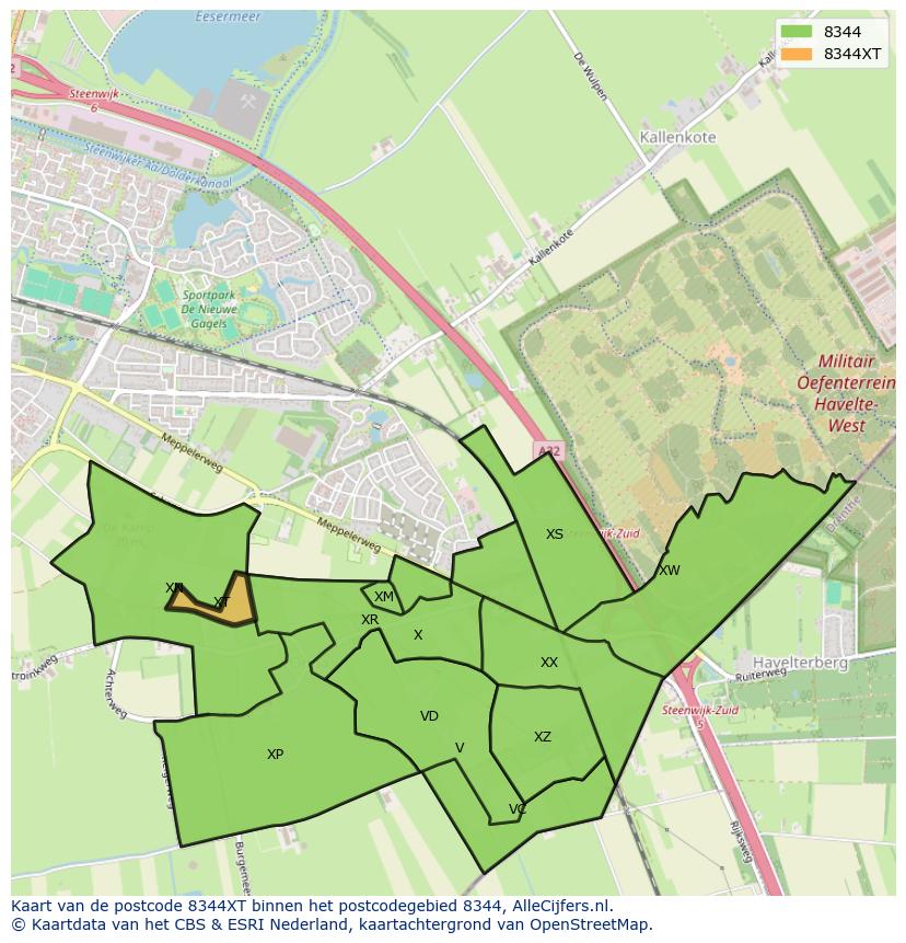 Afbeelding van het postcodegebied 8344 XT op de kaart.