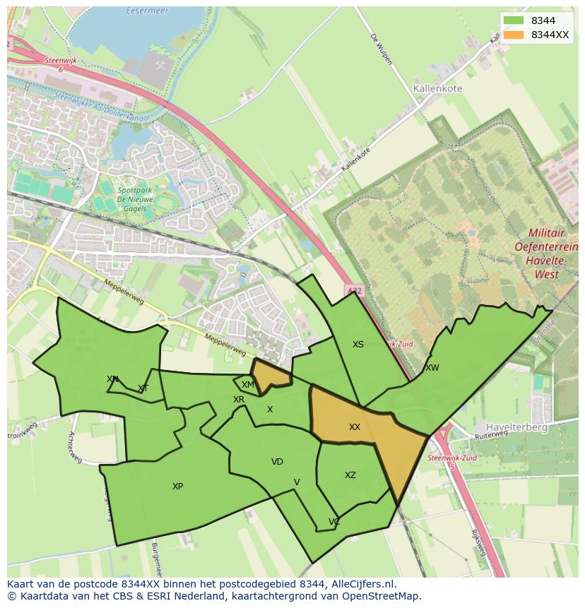 Afbeelding van het postcodegebied 8344 XX op de kaart.