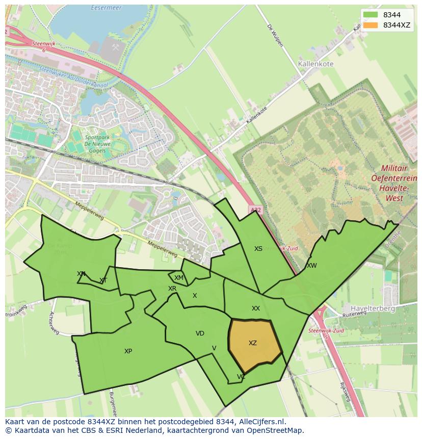 Afbeelding van het postcodegebied 8344 XZ op de kaart.