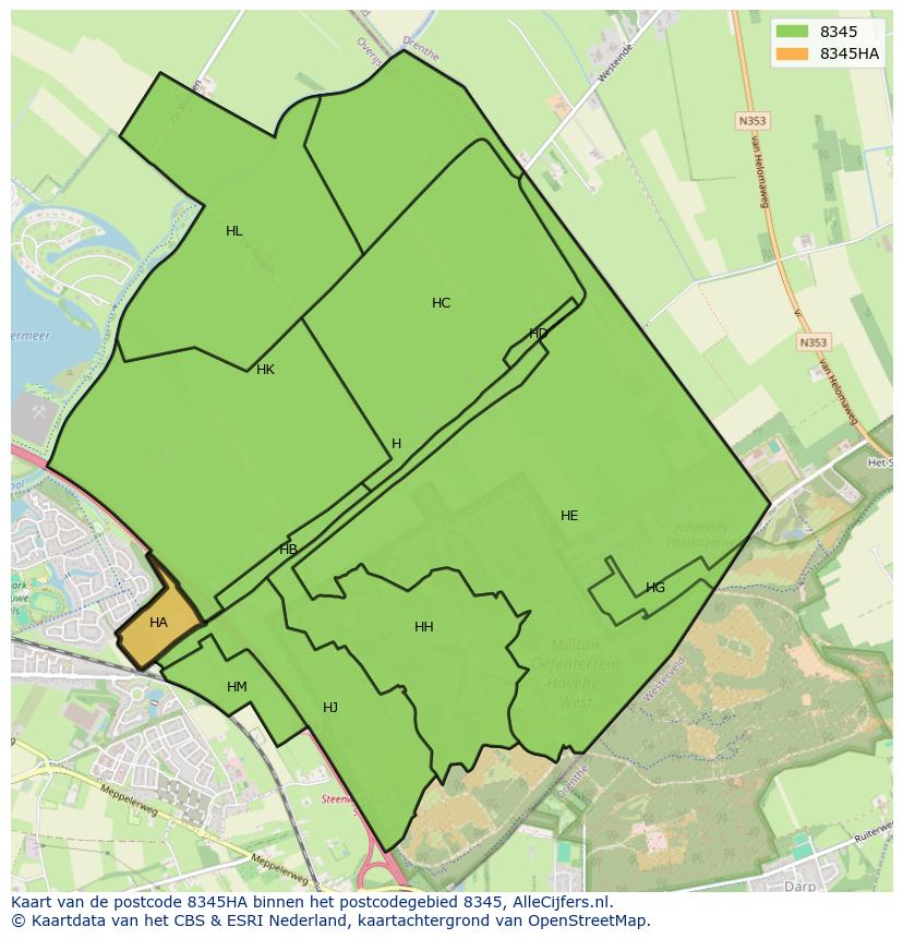 Afbeelding van het postcodegebied 8345 HA op de kaart.
