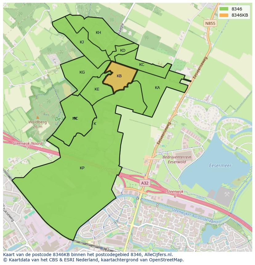 Afbeelding van het postcodegebied 8346 KB op de kaart.