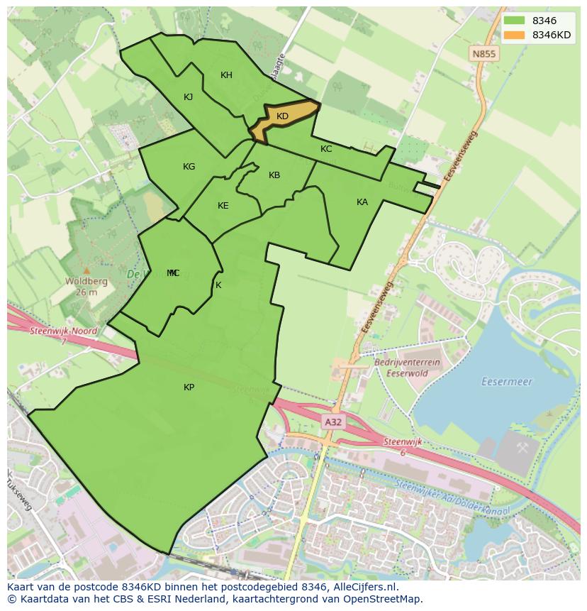 Afbeelding van het postcodegebied 8346 KD op de kaart.