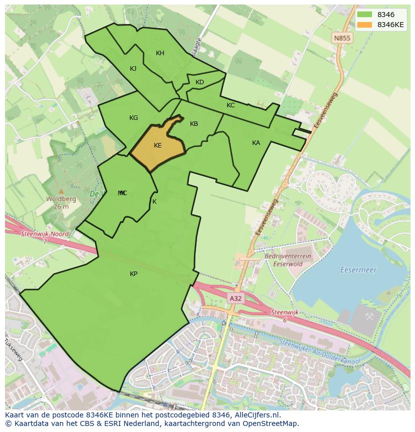 Afbeelding van het postcodegebied 8346 KE op de kaart.