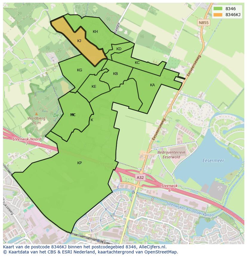 Afbeelding van het postcodegebied 8346 KJ op de kaart.