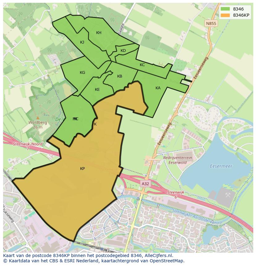Afbeelding van het postcodegebied 8346 KP op de kaart.
