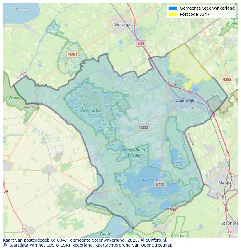 Afbeelding van het postcodegebied 8347 op de kaart.