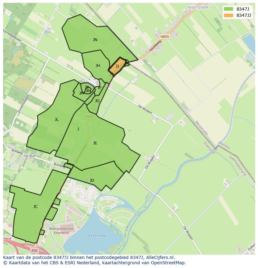 Afbeelding van het postcodegebied 8347 JJ op de kaart.