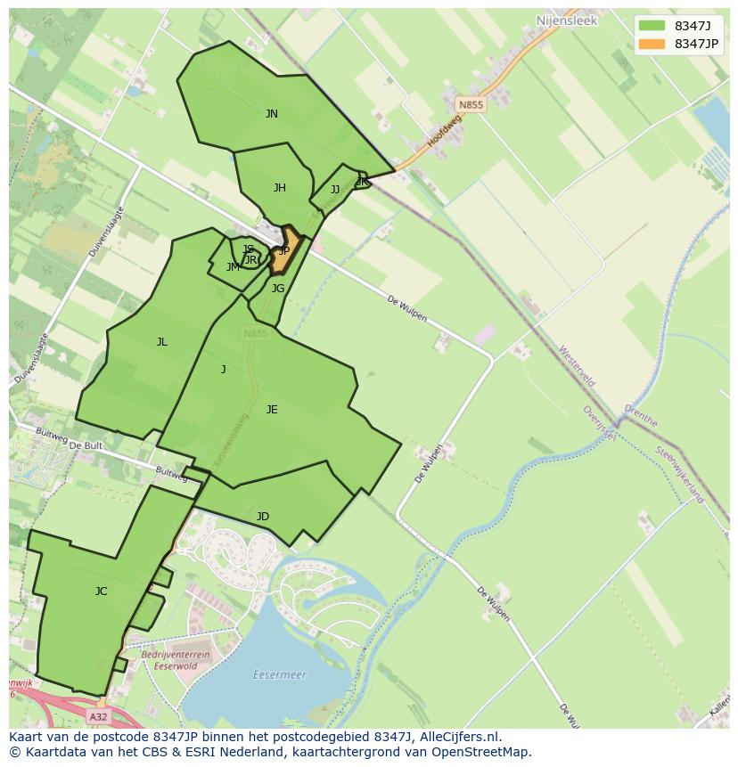 Afbeelding van het postcodegebied 8347 JP op de kaart.