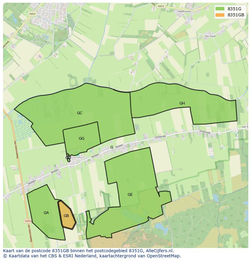 Afbeelding van het postcodegebied 8351 GB op de kaart.