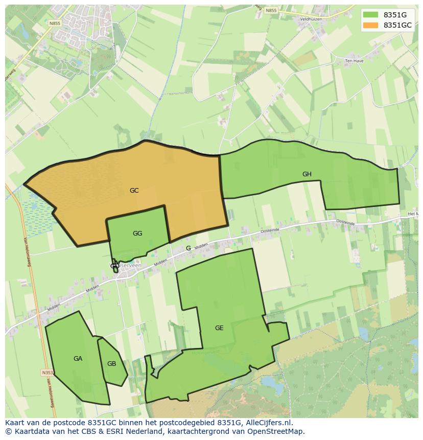 Afbeelding van het postcodegebied 8351 GC op de kaart.