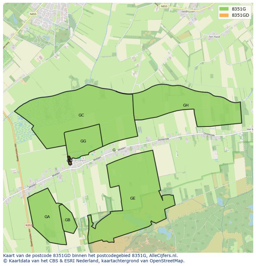 Afbeelding van het postcodegebied 8351 GD op de kaart.