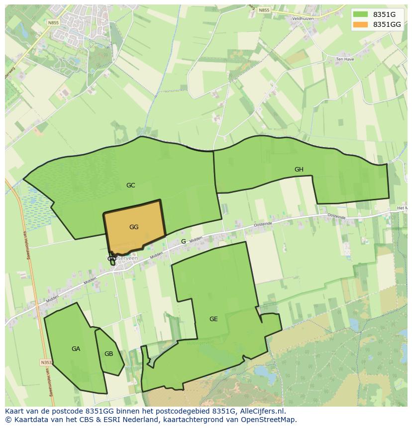 Afbeelding van het postcodegebied 8351 GG op de kaart.