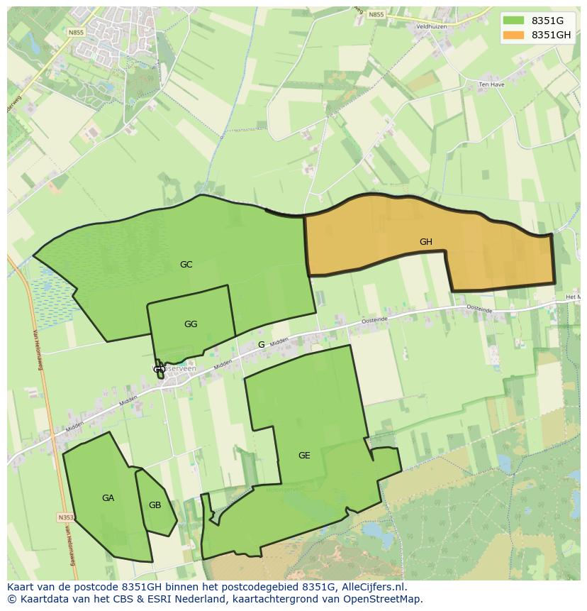 Afbeelding van het postcodegebied 8351 GH op de kaart.