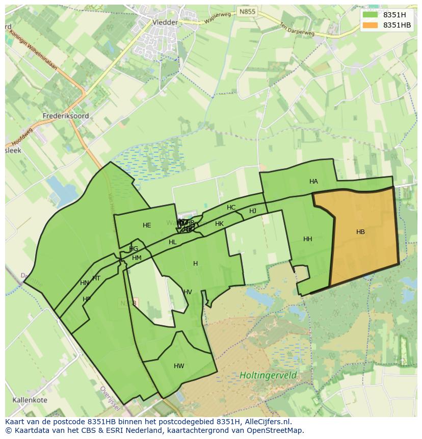 Afbeelding van het postcodegebied 8351 HB op de kaart.