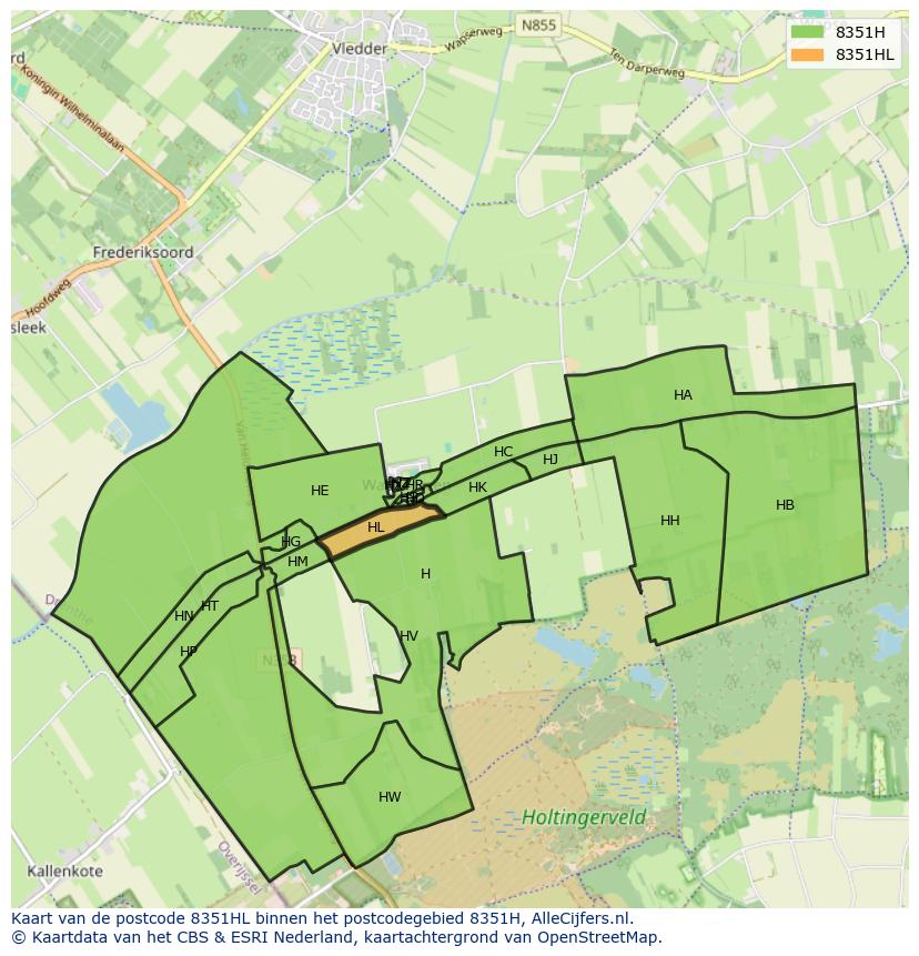 Afbeelding van het postcodegebied 8351 HL op de kaart.