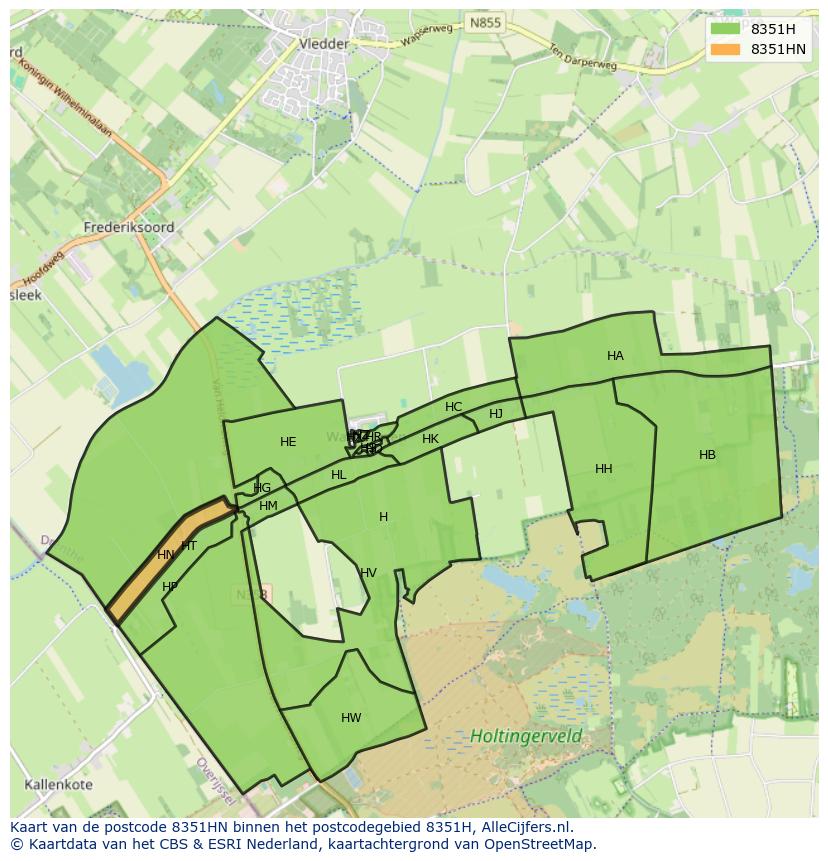 Afbeelding van het postcodegebied 8351 HN op de kaart.