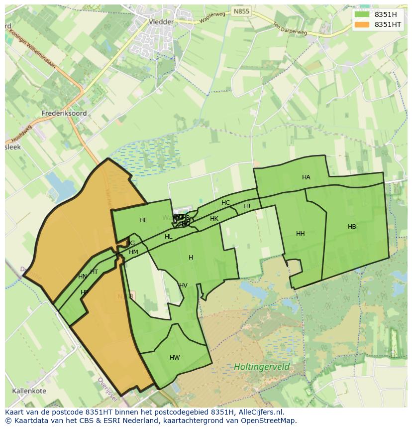 Afbeelding van het postcodegebied 8351 HT op de kaart.