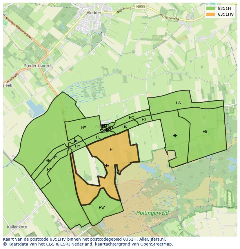 Afbeelding van het postcodegebied 8351 HV op de kaart.