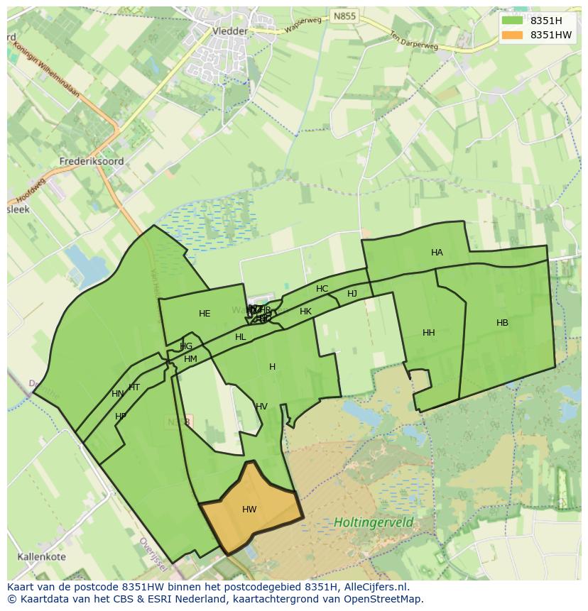 Afbeelding van het postcodegebied 8351 HW op de kaart.