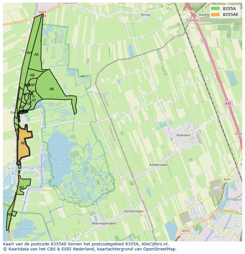 Afbeelding van het postcodegebied 8355 AE op de kaart.