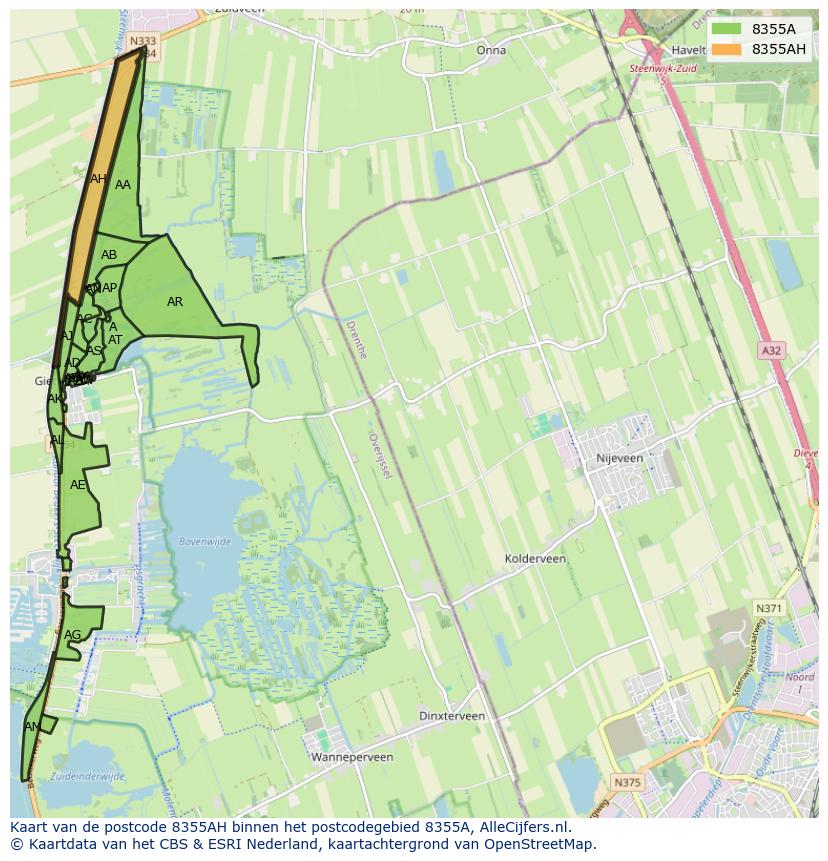 Afbeelding van het postcodegebied 8355 AH op de kaart.