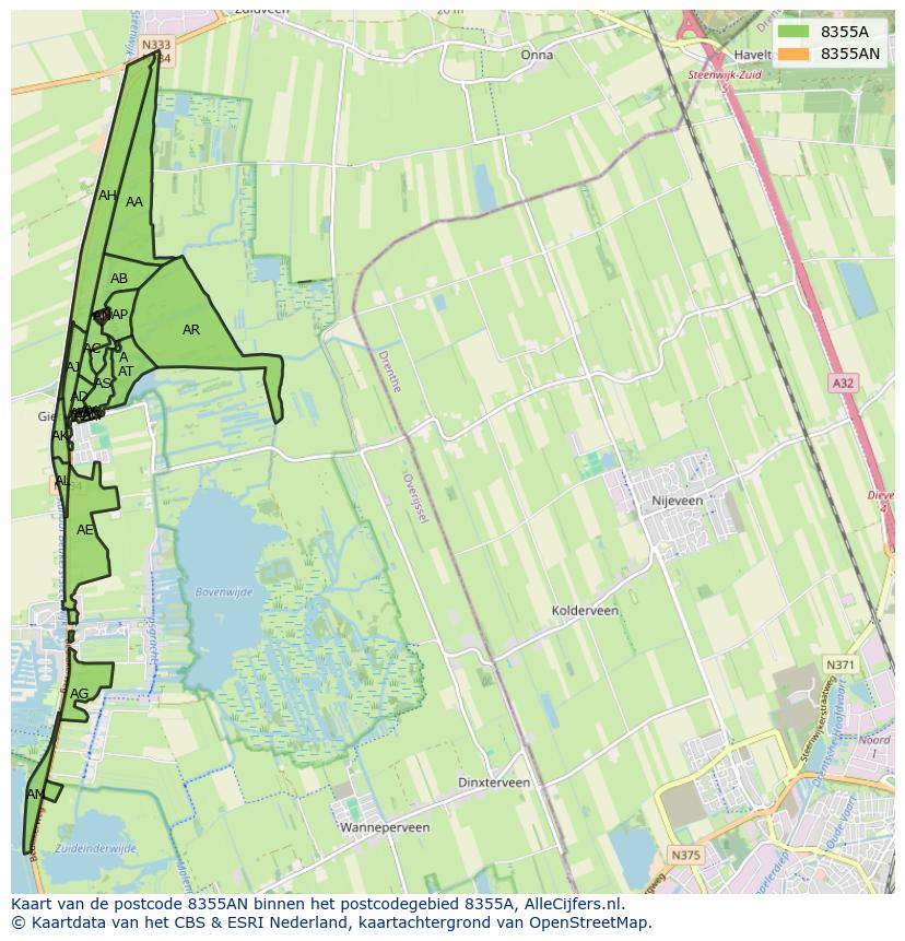 Afbeelding van het postcodegebied 8355 AN op de kaart.