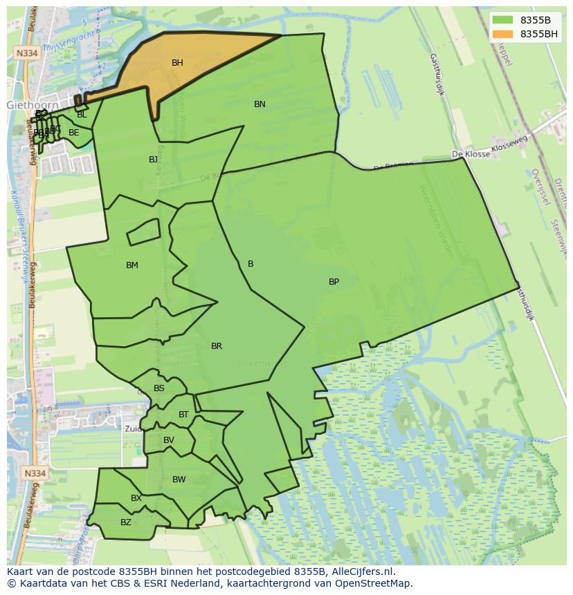 Afbeelding van het postcodegebied 8355 BH op de kaart.