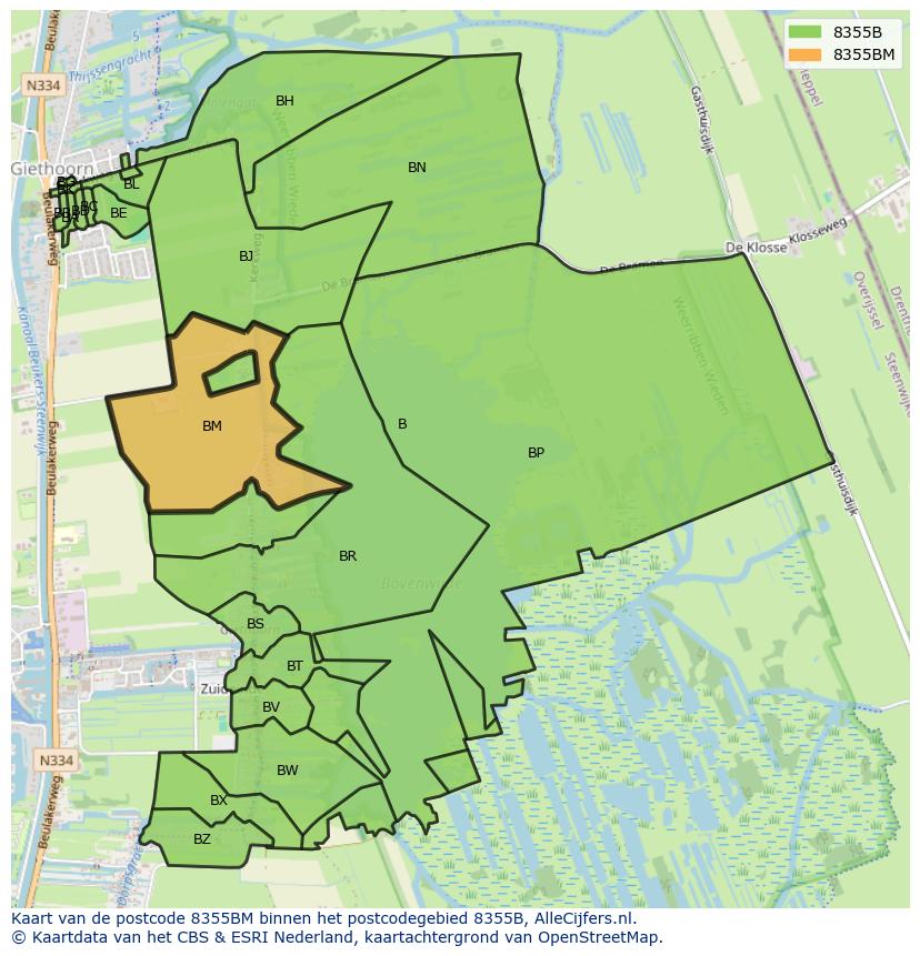 Afbeelding van het postcodegebied 8355 BM op de kaart.