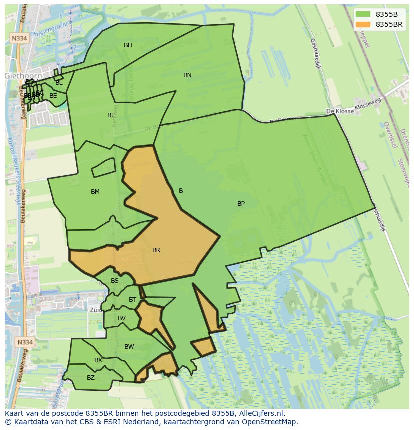 Afbeelding van het postcodegebied 8355 BR op de kaart.