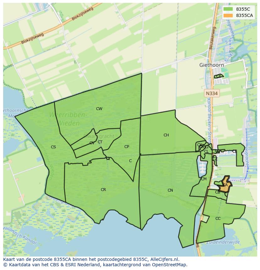 Afbeelding van het postcodegebied 8355 CA op de kaart.